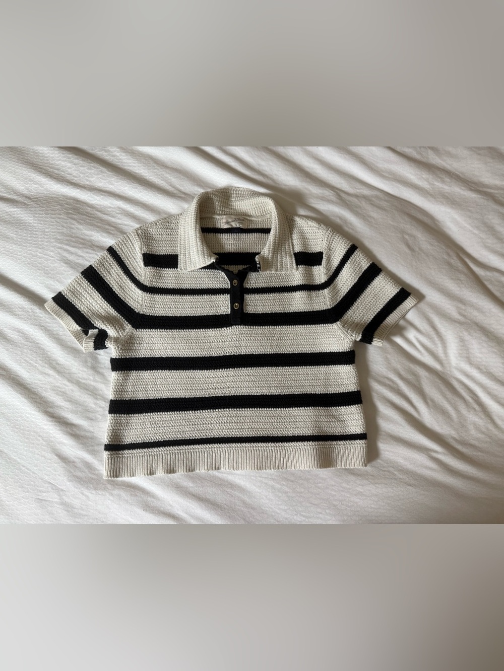 Universal Thread Black & Cream Striped Knit Polo for women